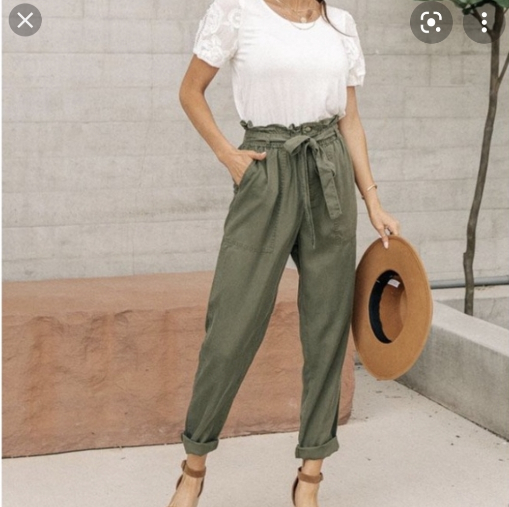 Bohme Tencel Paperbag Pants in Olive - Large 